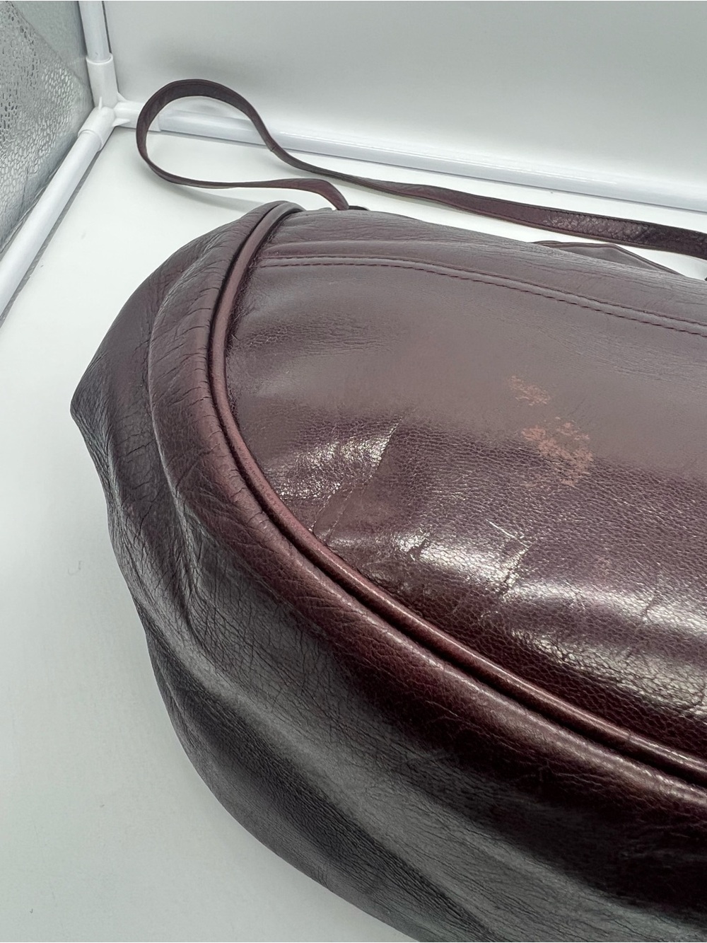 BOTTEGA VENETA VINTAGE Oxblood Red Smooth Leather Double Strap Shoulder Bag Hobo - Picture 9 of 17